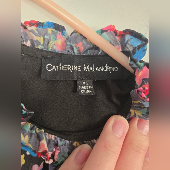 Catherine Malendrino Top Womens XS Ditsy Floral Ruffled Blouse Peplum Keyhole - Picture 7 of 8